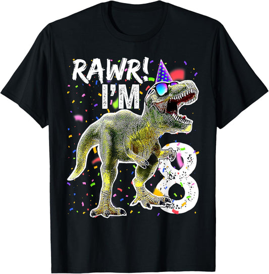 8 Year Old Shirt 8th Birthday Boy T Rex Dinosaur T-Shirt