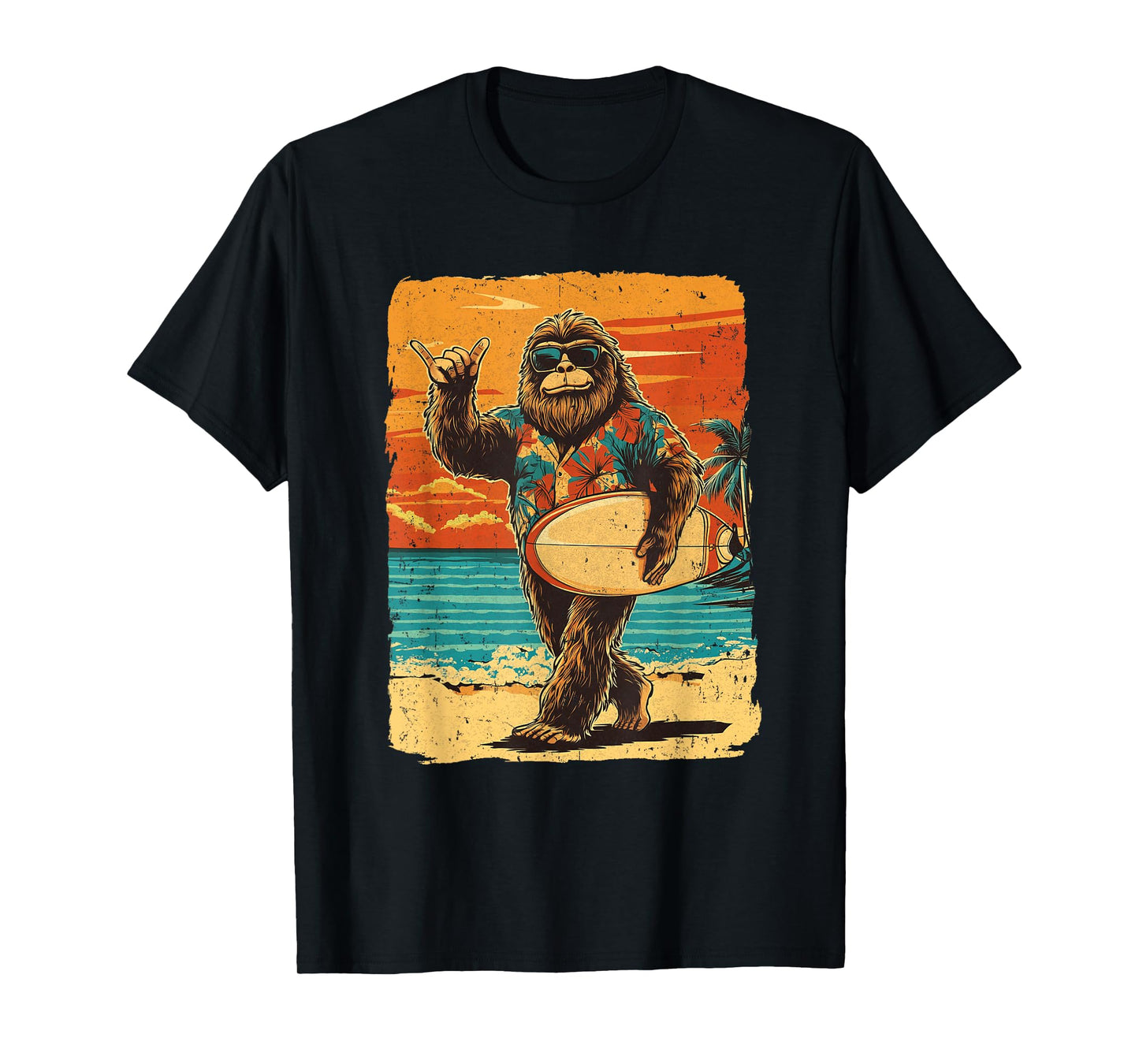 Funny Bigfoot Aloha Hawaiian Surfing Tropical Beach Surfer T-Shirt