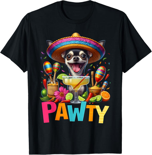 Chihuahua With A Margarita Sombrero PAWTY Cinco De Mayo T-Shirt