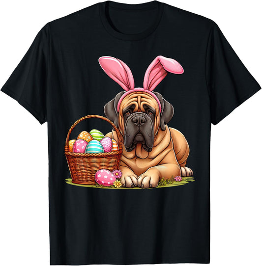 Bunny English Mastiff Dog Easter Basket Eggs Easter Day Kids T-Shirt