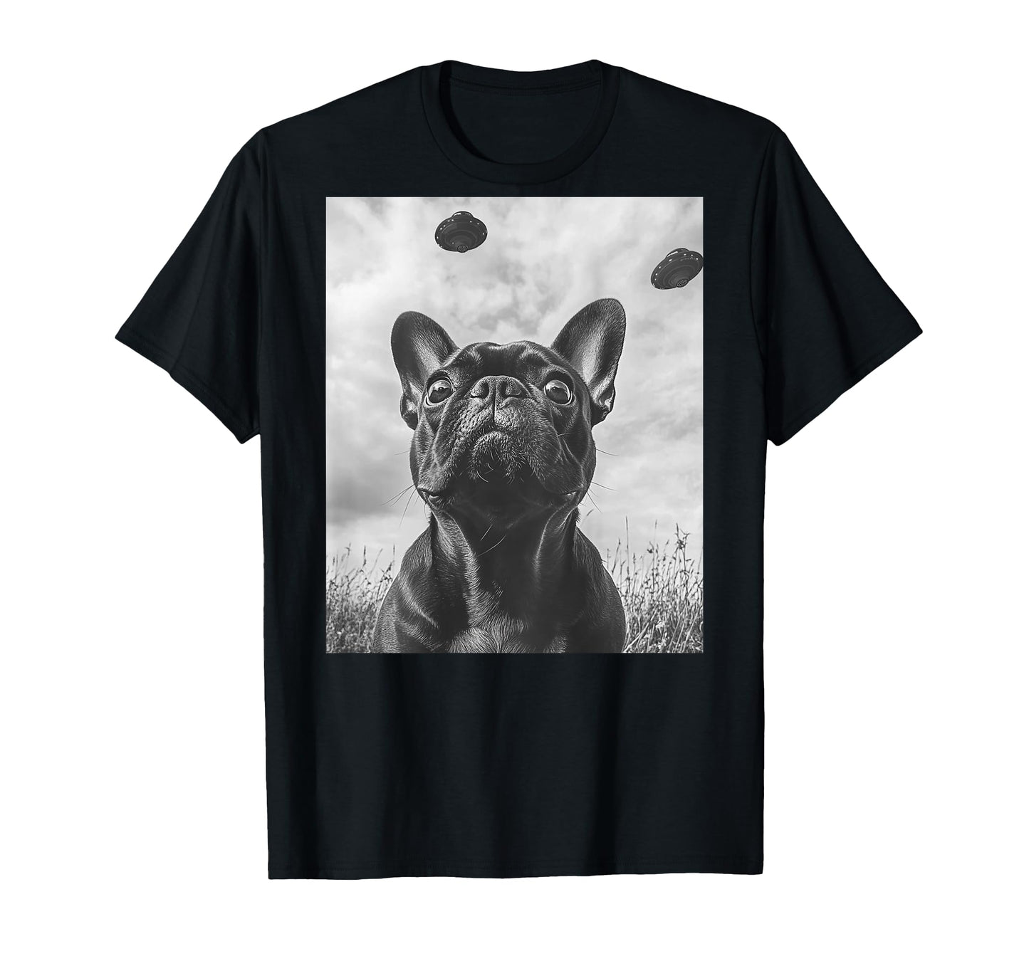 Funny graphic French Bulldog Frenchie UFO Alien Funny weird T-Shirt for Men Women Kids