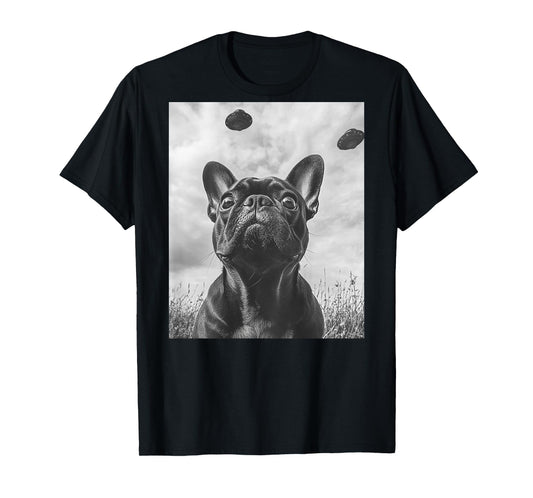 Funny graphic French Bulldog Frenchie UFO Alien Funny weird T-Shirt for Men Women Kids