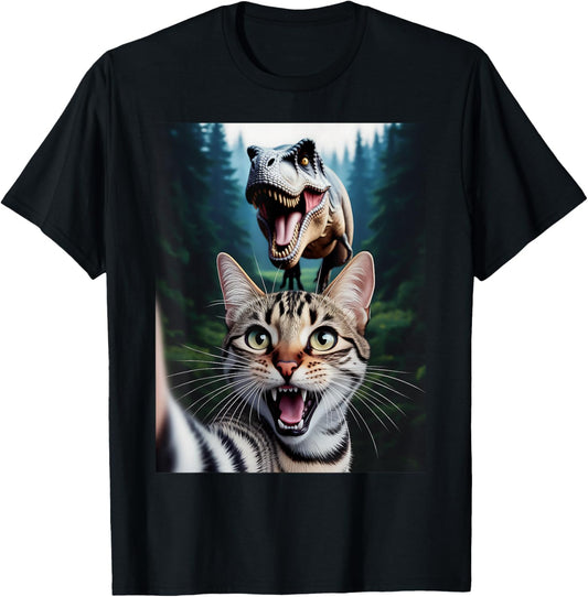 Cat Selfie With T-Rex Dino Funny Cat Tee For Men Women Kids T-Shirt