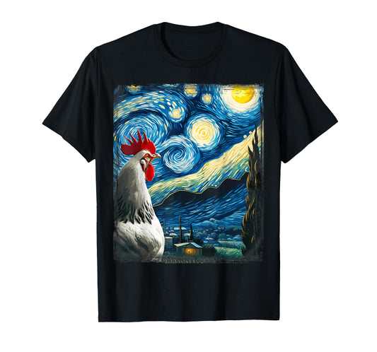 Artistic Chicken Shirt Van Gogh Style Starry Night Chicken T-Shirt