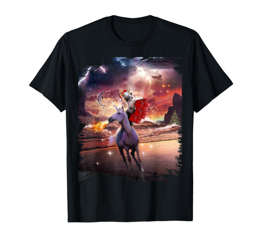 Christmas July, Cat Riding Unicorn, Beach T-Shirt for Men Women Kids
