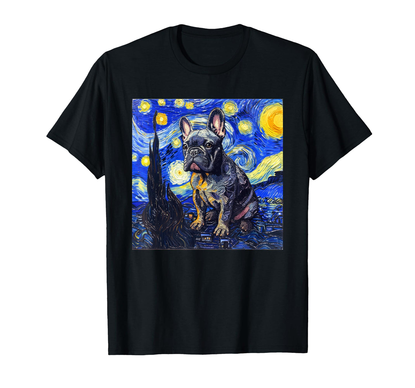 French Bulldog Dog Van Gogh Style Starry Night Men Women Girls Kids T-Shirt