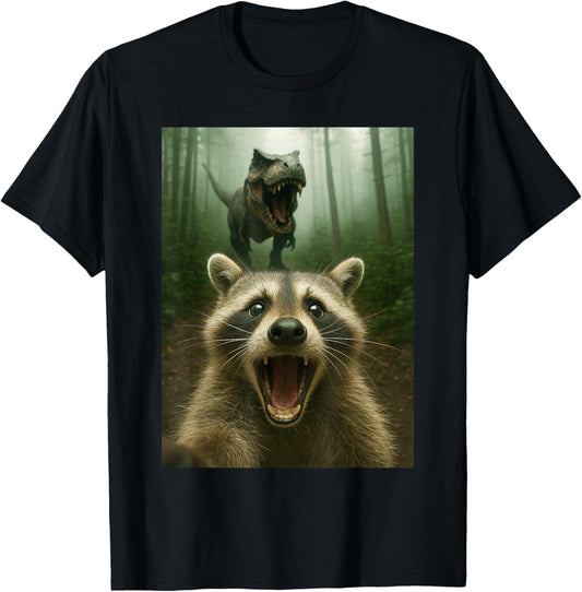 Funny Raccoon Selfie With Dinosaur T Rex T-Shirt