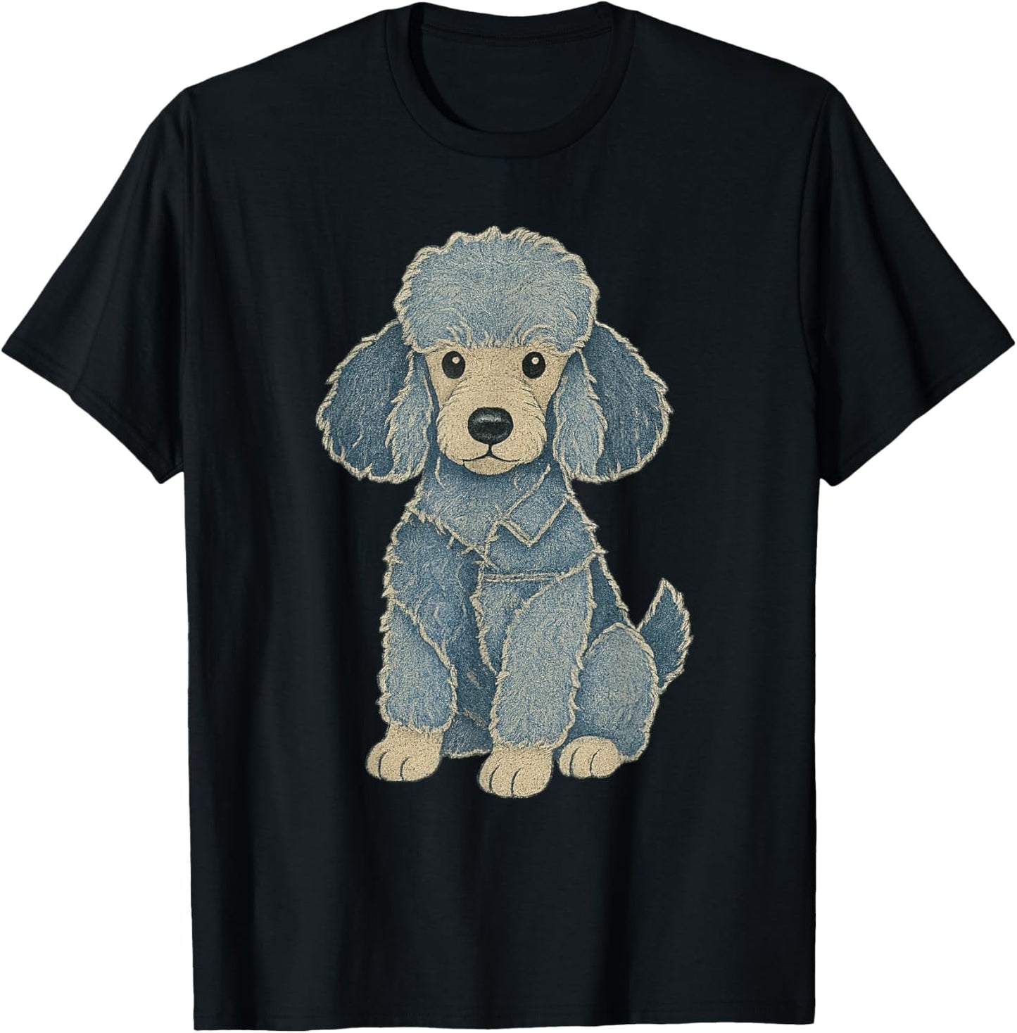 Poodle Dog Denim Patchwork Retro Funny Art Design T-Shirt