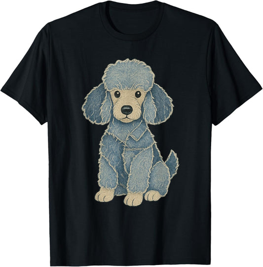 Poodle Dog Denim Patchwork Retro Funny Art Design T-Shirt