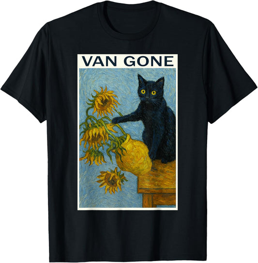 Van Gogh Black Cat With Sunflowers Funny Cat T-Shirt