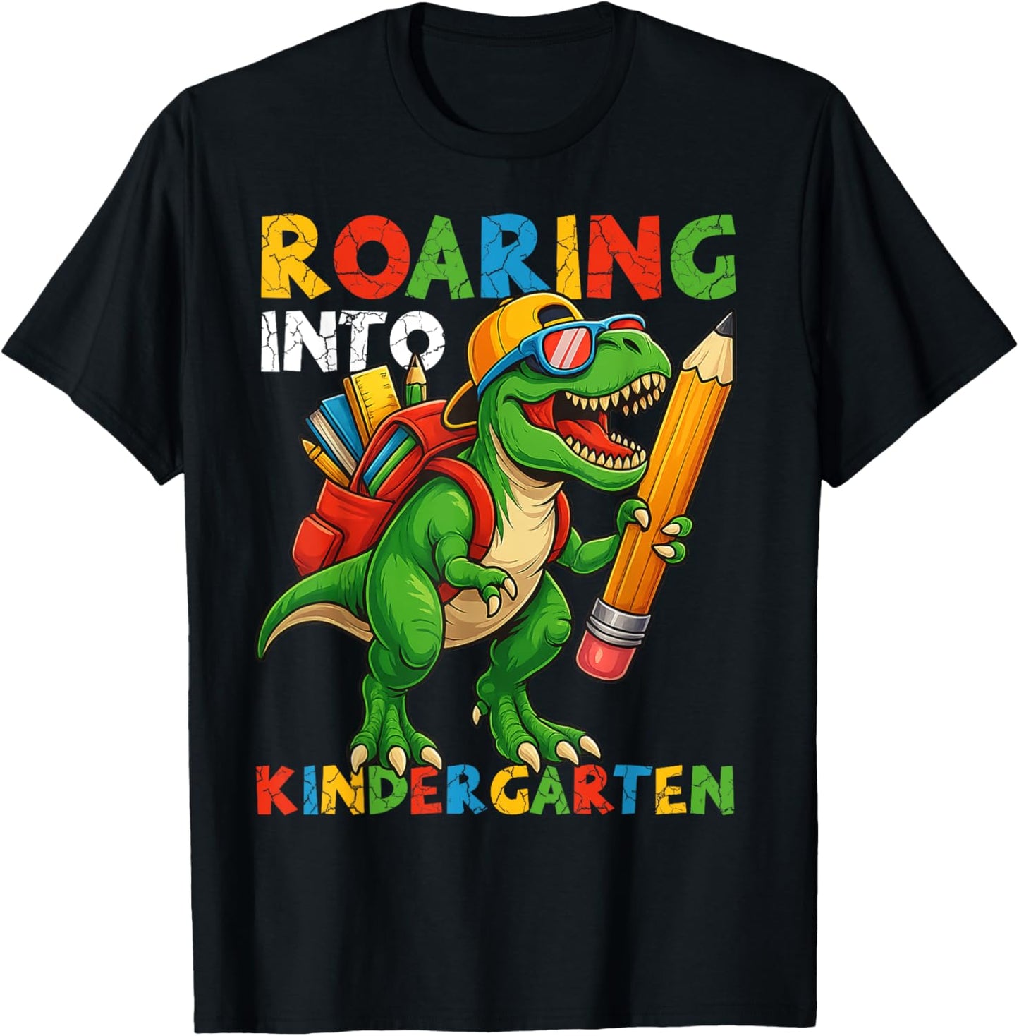 Roaring Into Kindergarten T-Rex Boys Back to School Retro T-Shirt