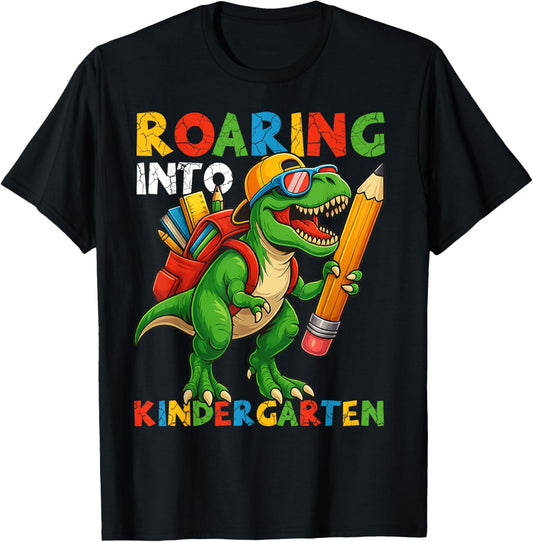 Roaring Into Kindergarten T-Rex Boys Back to School Retro T-Shirt