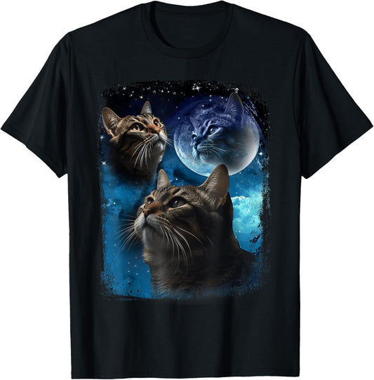 Cats Howl at Moon Funny Vintage Three Cat Howling wolf meme T-Shirt