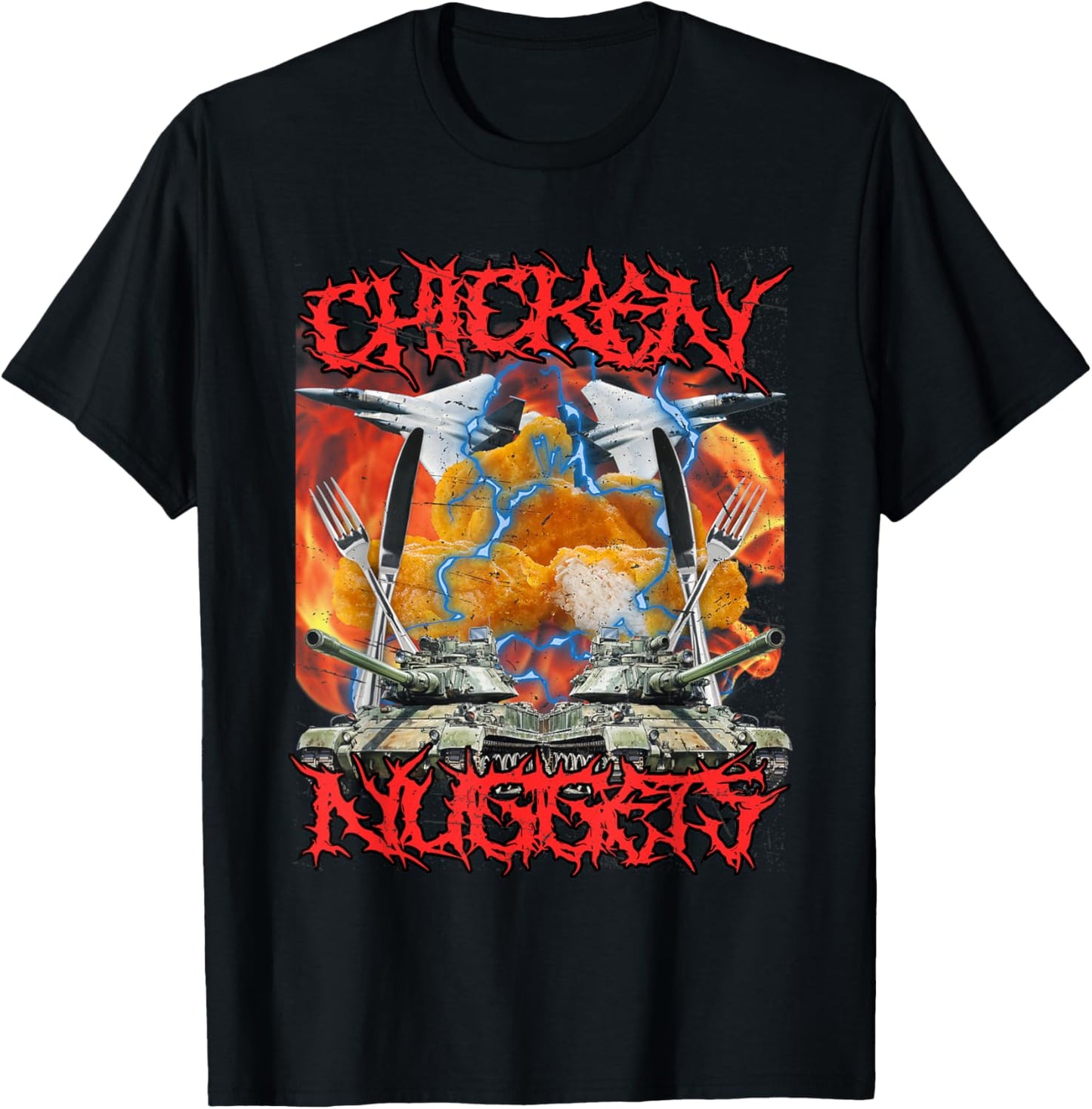 Funny Chicken Nugget Bootleg Hardcore Flames Meme T-Shirt