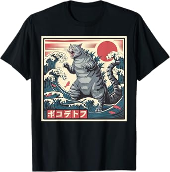 Catzilla Cat Japanese Art Funny Cat Gifts For Men Women Kid T-Shirt