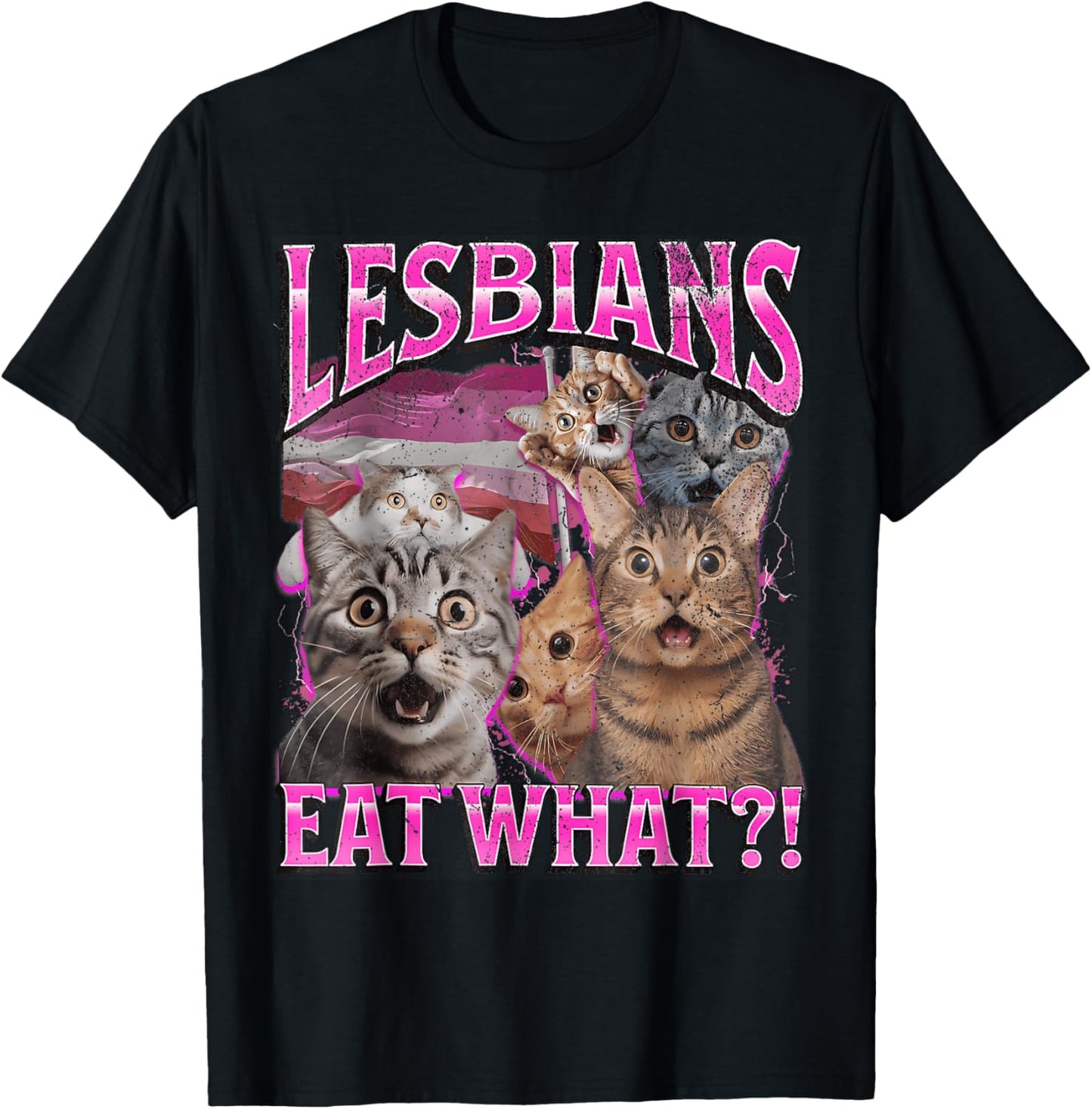 Lesbians Eat What?! Funny Cat Gay Pride LGBTQ Pun T-Shirt