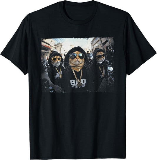 Hip Hop Gangster Cats Metal Rocker Sunglasses Feline Humor T-Shirt