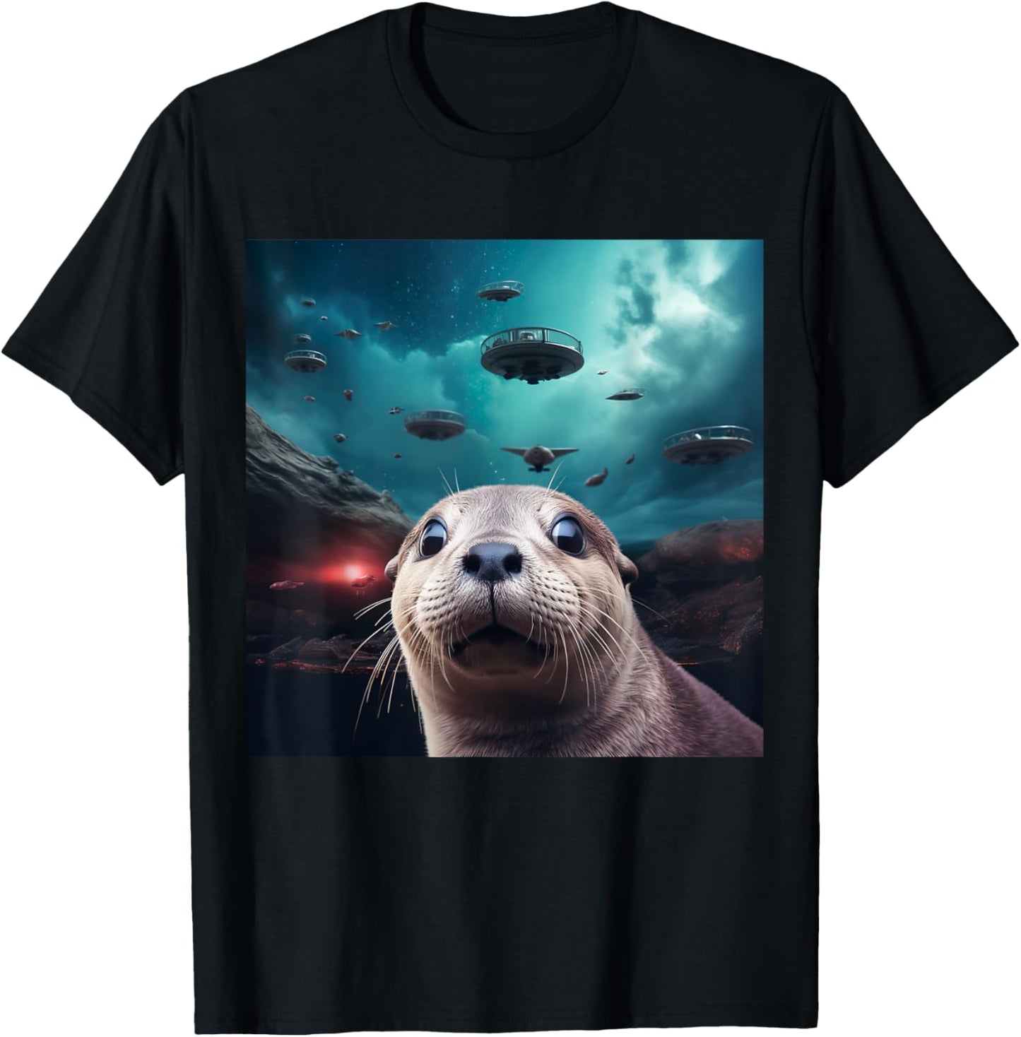 Alien UFO Funny River Otter T-Shirt