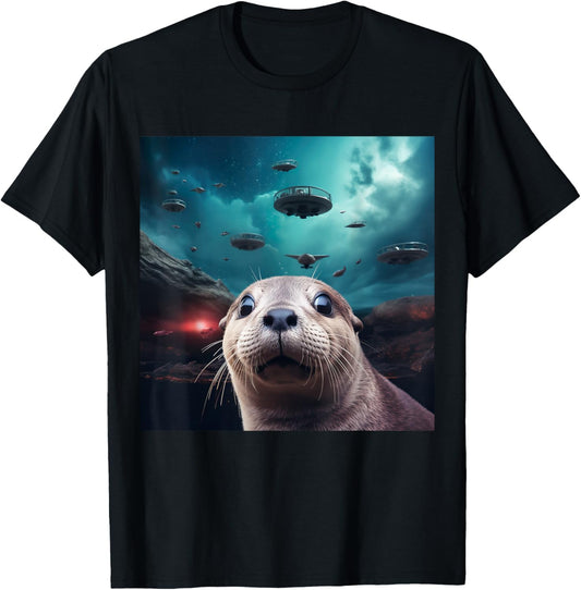 Alien UFO Funny River Otter T-Shirt
