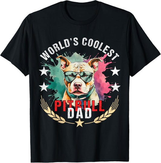 World's Coolest Dog Dad Papa Men Pitbull T-Shirt