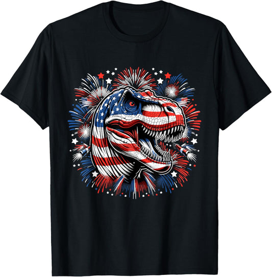 Dinosaur USA Flag American T-Shirt