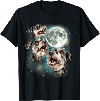 Three Mini Schnauzers Moon | 3 Howling Dog Meme Pet Lover T-Shirt for Men Women