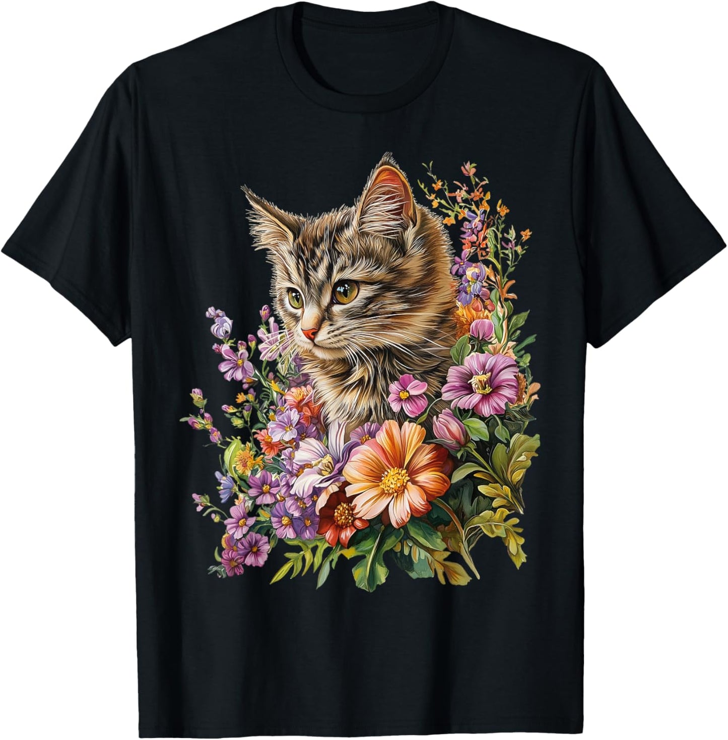 Cat Flower Floral Cute Kitten Graphic T-Shirt