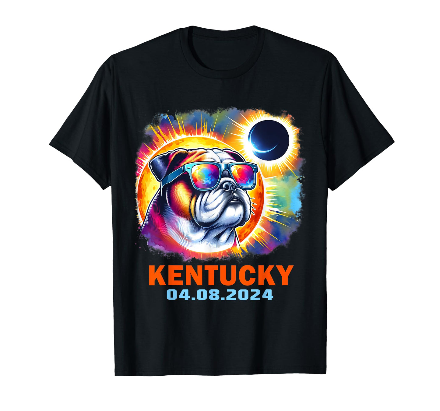 Colorful Bulldog Total Solar Eclipse 2024 Kentucky Men Women Kids T-Shirt