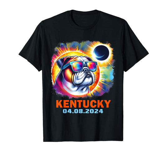 Colorful Bulldog Total Solar Eclipse 2024 Kentucky Men Women Kids T-Shirt