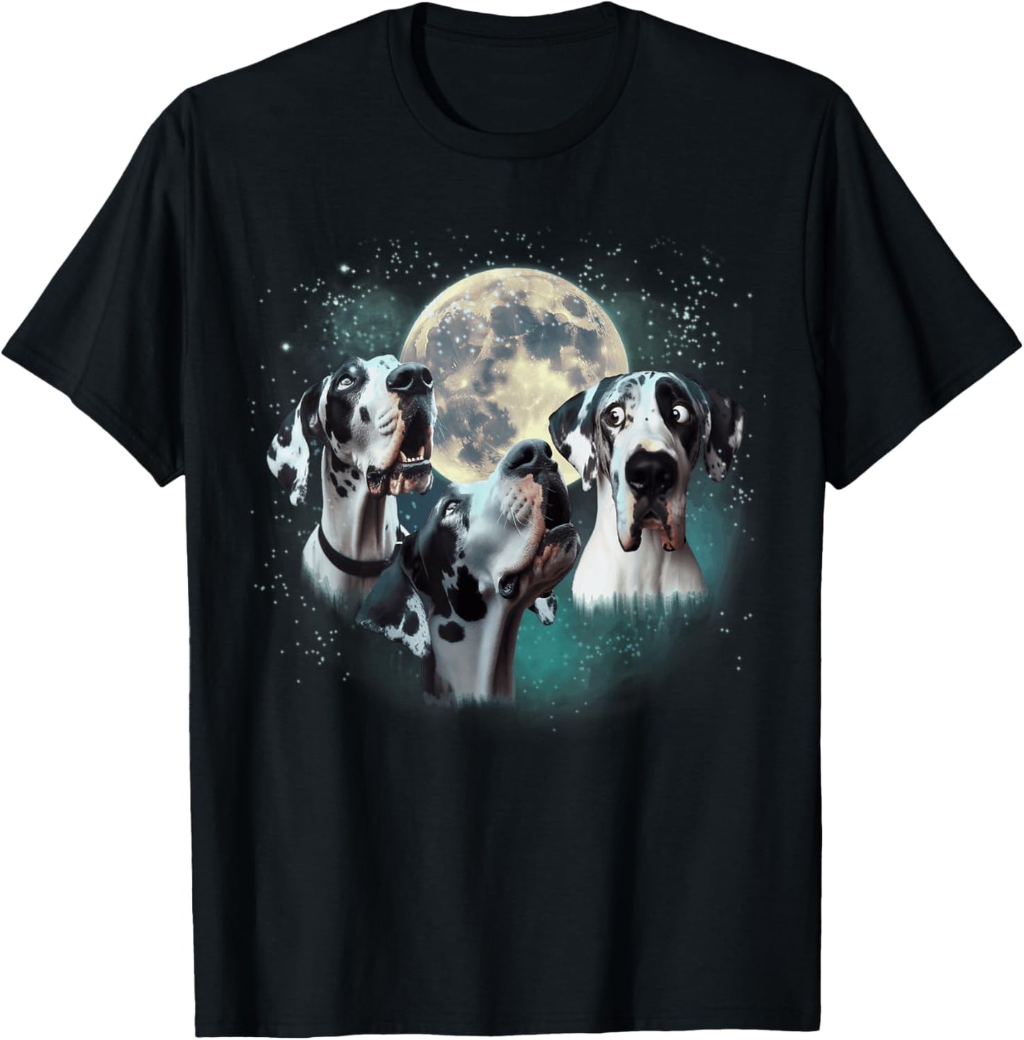Funny Three Dog Moon, 3 Harlequin Great Dane, Weird Meme T-Shirt