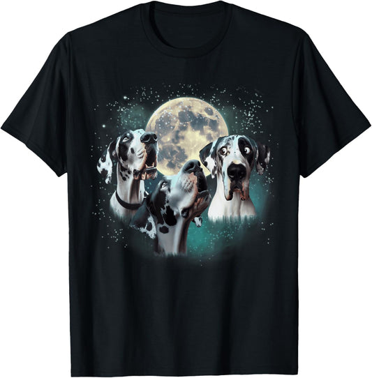 Funny Three Dog Moon, 3 Harlequin Great Dane, Weird Meme T-Shirt
