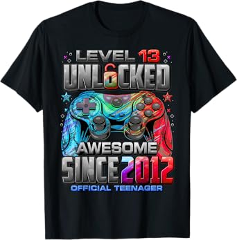 Level 13 Unlocked Awesome Since 2012 13th Birthday Gaming T-Shirt