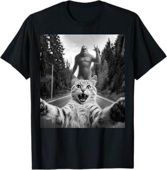 Cat Selfie With Bigfoot Funny Cat Gifts For Men Women Kids T-Shirt