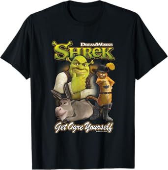 Shrek Get Ogre Yourself Donkey Shrek Puss In Boots 90's Logo T-Shirt