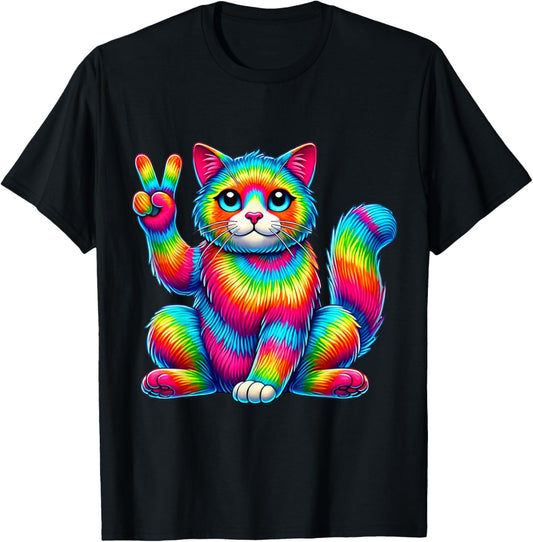 Tie-Dye cat feline Peace Sign hippie T-Shirt