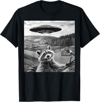 Raccoon Selfie With Alien UFO Funny Gifts For Men Women Kids T-Shirt