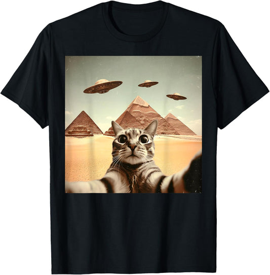 Cat Selfie With Alien UFO Funny Cat Gifts For Men Women Kid T-Shirt
