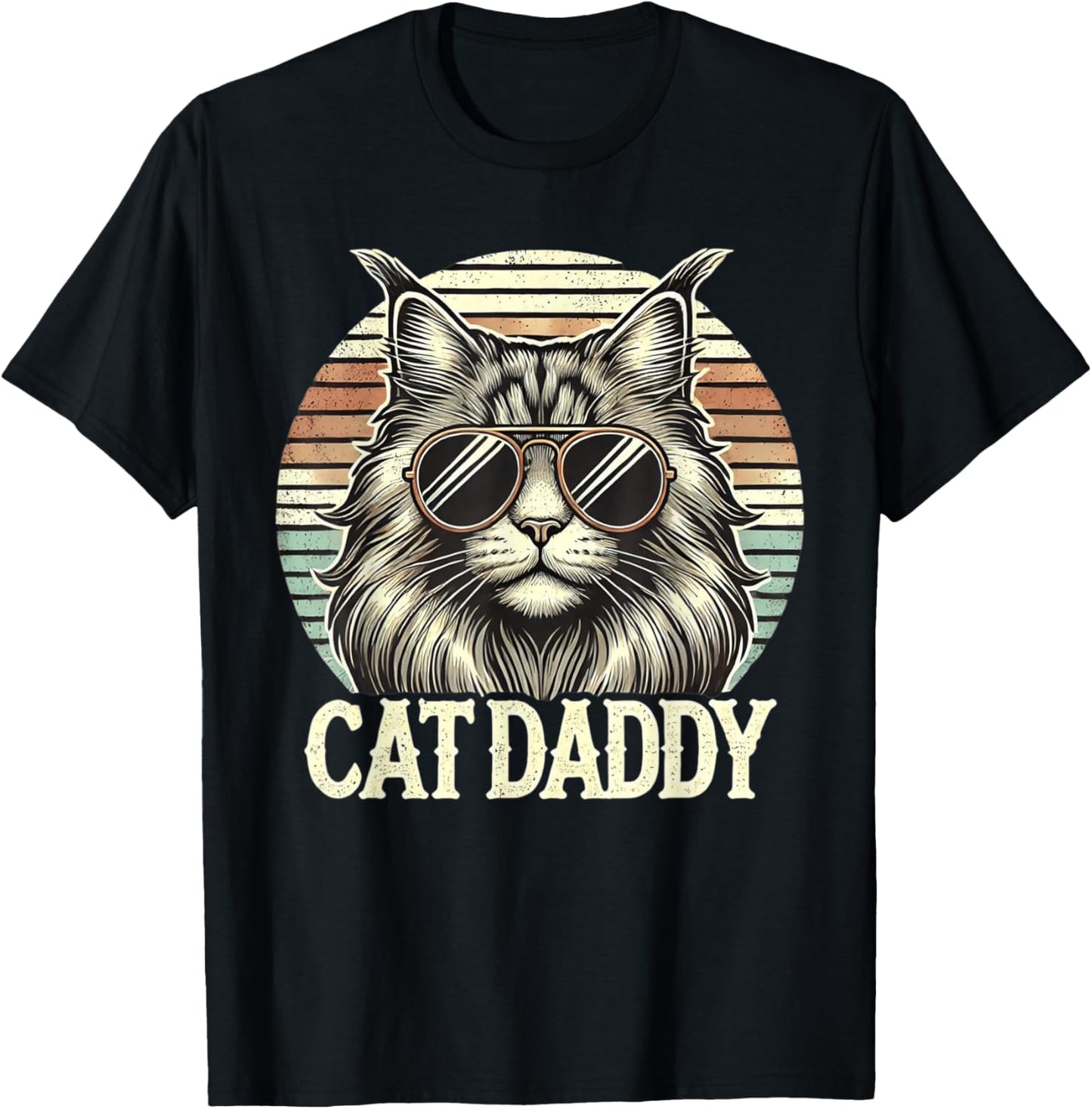 Cat Daddy Cool Maine Coon Cat Father's Day Retro Cat Dad T-Shirt