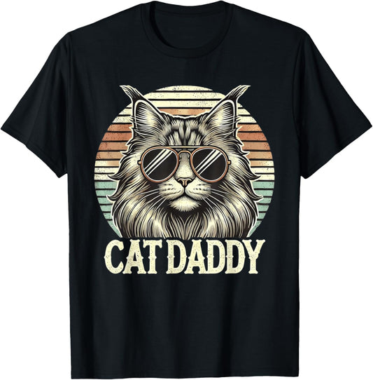 Cat Daddy Cool Maine Coon Cat Father's Day Retro Cat Dad T-Shirt