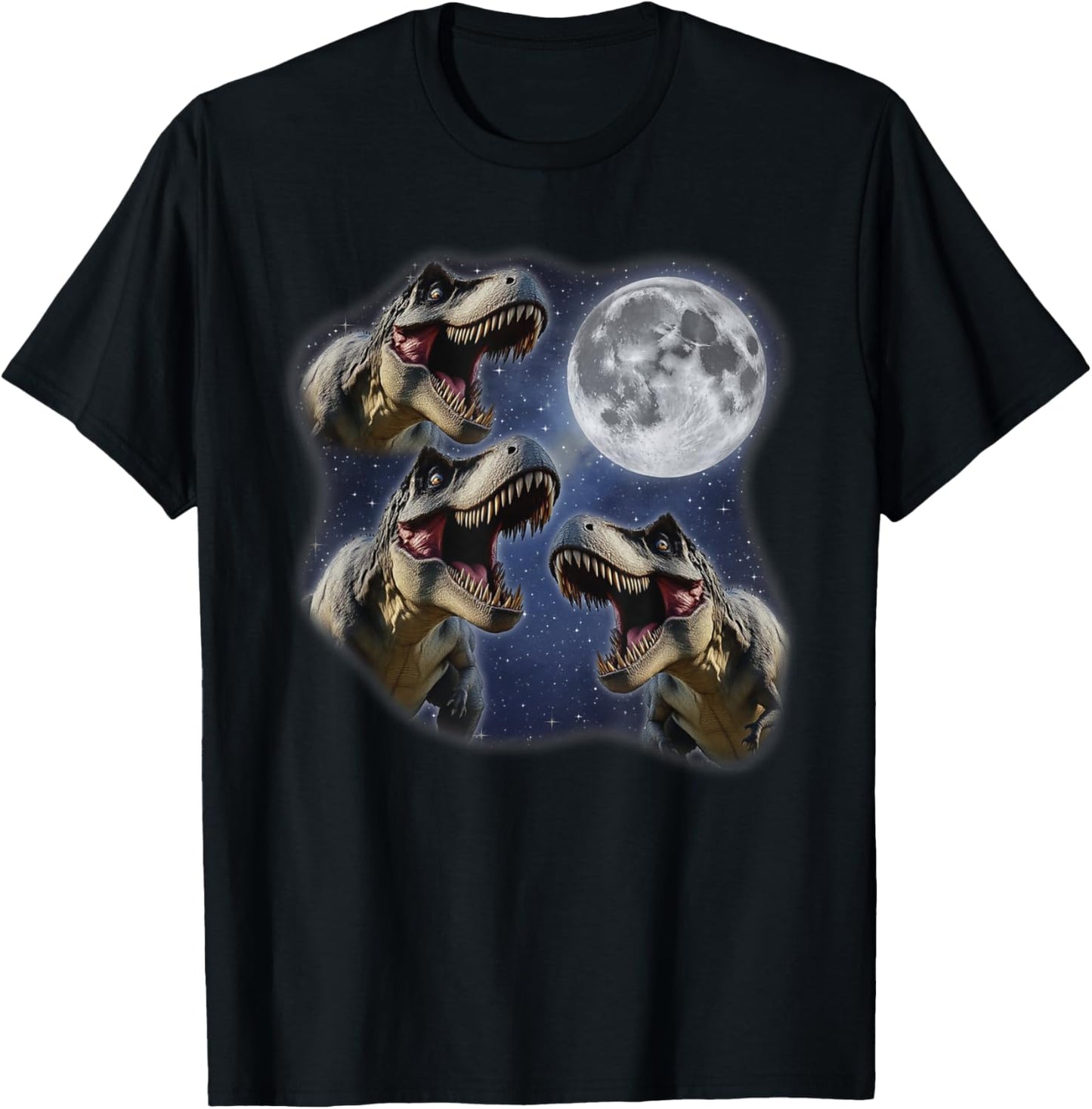 Three T-Rex Moon 3 Howling At Moon Funny Weird Cursed T-Shirt