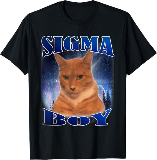 Sigma Sigma Boy Funny Sigma Meme Cat Mewing Trend Sarcasm T-Shirt