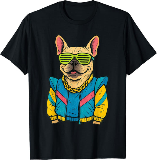 Funny Hip Hop Retro French Bulldog Shades Frenchie 80s Style T-Shirt