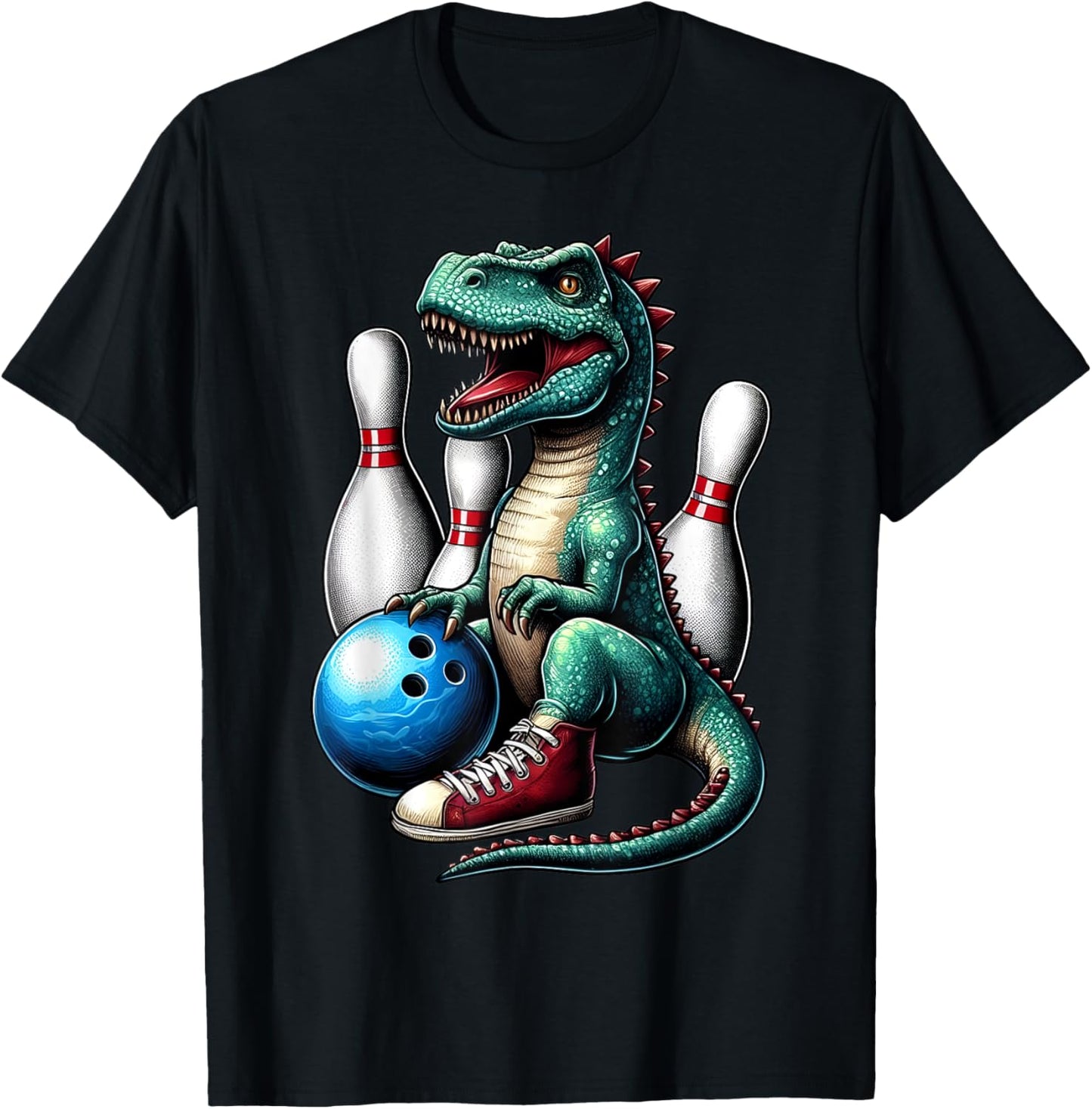 Dinosaur Bowling Ball Graphic Funny Dino Bowler Kids Adults T-Shirt