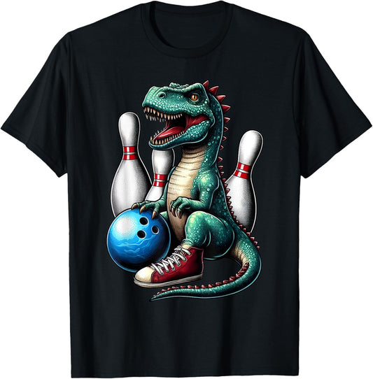 Dinosaur Bowling Ball Graphic Funny Dino Bowler Kids Adults T-Shirt
