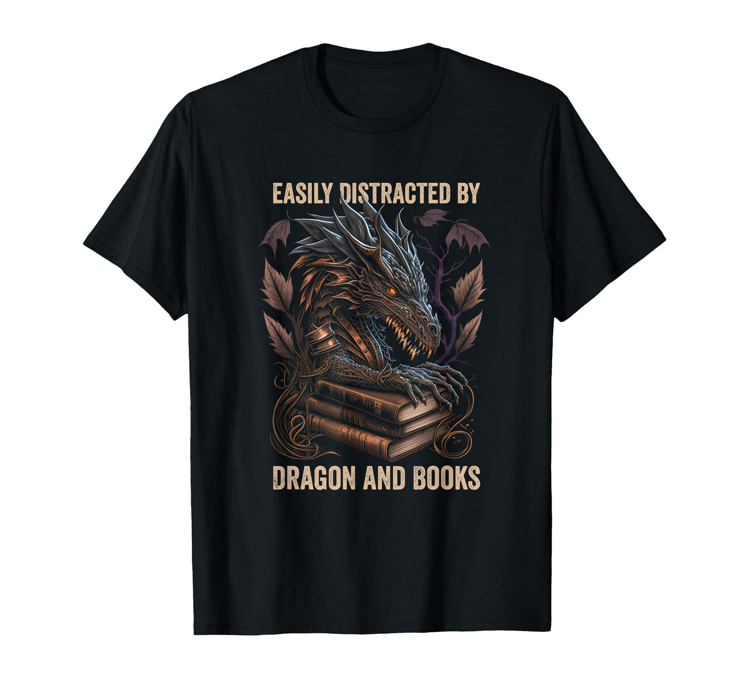 Easily Distracted By Dragons And Books Nerd Dragon Book T-Shirt