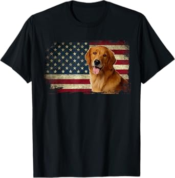 Golden Retriever American Flag Patriotic Dog Lover T-Shirt for Women Kids Men