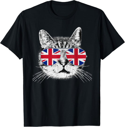 UK Union Jack Flag Shirt English England Cat Lover British T-Shirt