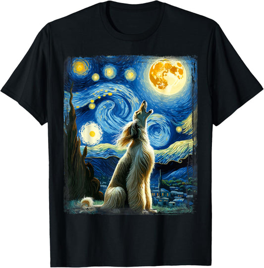 Afghan Hound Dog Art Van Gogh Starry Night Afghan Hound T-Shirt