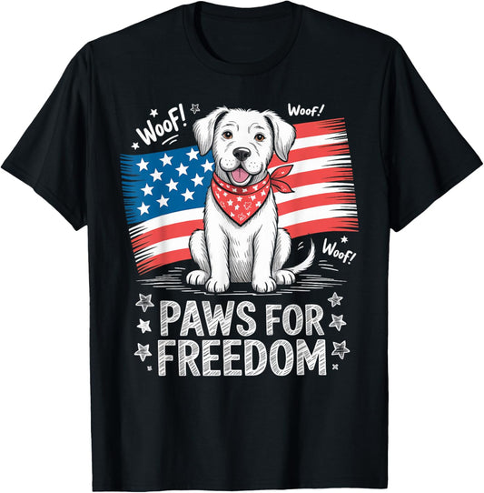 Paws for Freedom Cute Patriotic Dog 4th of July T-Shirt