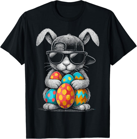 Easter Day Bunny Face With Sunglasses Eggs cool Rabbit T-Shirt